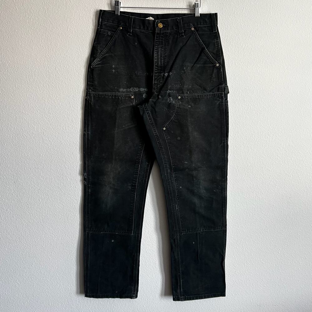 Carhartt B01 BLK faded distressed black double knee work wear carpenter pants